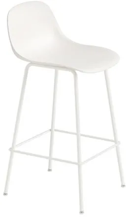 Muuto Fiber 吧椅,带管状底座和靠背 白色/白色 H87.5 cm