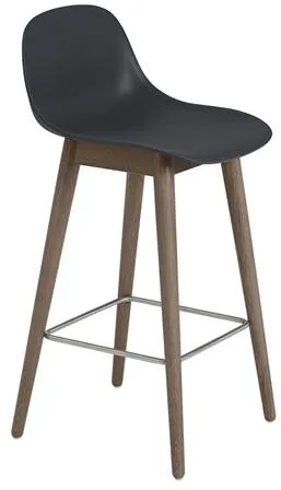 Muuto Fiber 木质底座带靠背吧椅 黑色/深棕色 H87.5 cm