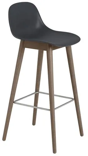 Muuto Fiber 吧椅 木质底座和靠背 黑色/深棕色 H97.5 cm