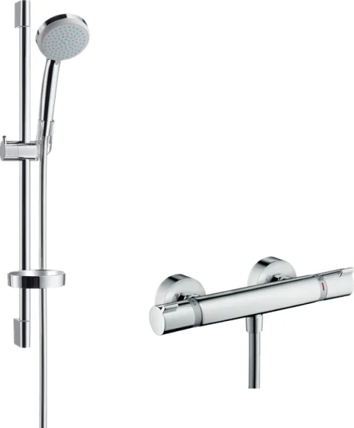 Hansgrohe Croma 100 带 Ecostat Comfort 淋浴龙头的淋浴套装,铬色