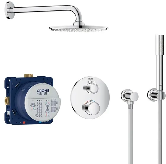 Grohe Grohtherm 淋浴套装,配有 Rainshower Cosmopolitan 210,镀铬