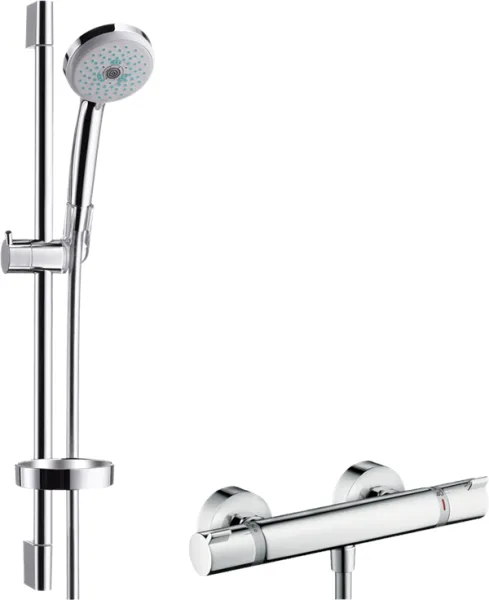 Hansgrohe Croma 100 带 Ecostat Comfort 淋浴龙头的淋浴套装,铬色