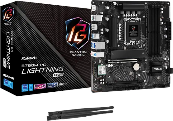 ASRock B760M PG LIGHTNING WIFI 主板 - Intel B760 - Intel LGA1700 插槽 - DDR5 内存 - Micro-ATX