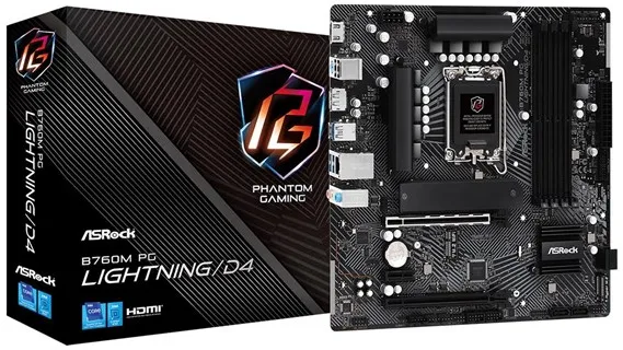 ASRock B760M PG LIGHTNING/D4 主板 - Intel B760 - Intel LGA1700 插槽 - DDR4 内存 - Micro-ATX