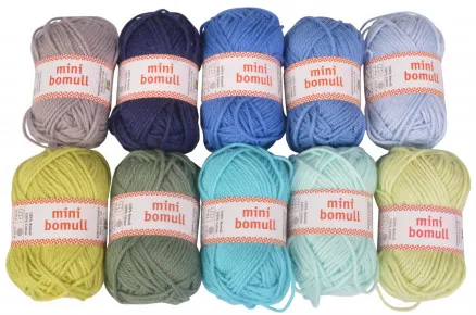 Järbo Minibomull 纱线包 11 蓝色和绿色色调 10g - 10 个 - Järbo Minibomull 纱线包 11 蓝色和绿色色调