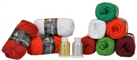 Mayflower Cotton 8/4 圣诞纱线包 6 种颜色 + 2 种闪光线 - 11 个 - Mayflower Cotton 8/4 圣诞纱线包 9 种颜色 + 2 种闪光线 - 11 个