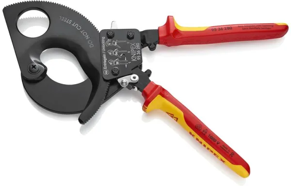 Knipex 电缆剪（棘轮系统）黑色漆面，VDE 测试 280 毫米