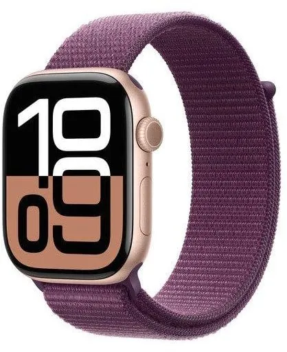 Apple Watch Series 10 GPS + Cellular 46mm - 玫瑰金铝合金表壳配梅子色运动回环表带