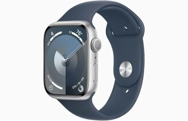 Apple Watch Series 9 GPS 45mm - 银色铝合金表壳配风暴蓝运动表带 - M/L