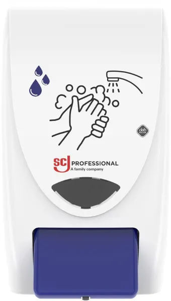 Deb Stoko Cleanse Light 乳霜皂分配器,带清洁效果,白色塑料,蓝色按钮,2升